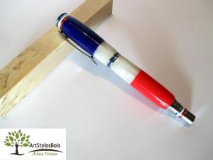 Stylo roller en résine bleue blanc rouge Couleurs France