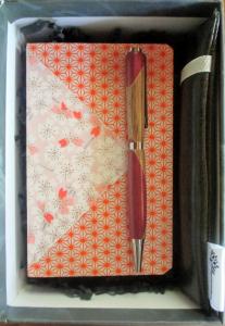 Coffret stylos en bois de chêne avec amaranthe, et carnet Origami