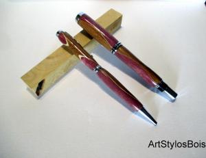 Parure de stylos en bois d'Amaranthe et Iroko
